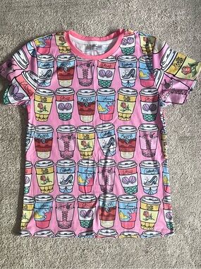 COWCOW Disney Princess Coffee Cup Pink Graphic Tee